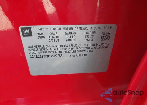 2017 Chevrolet Cruze Ls Auto z USA, uszkodzony, nr VIN 3G1BC5SM8HS529058